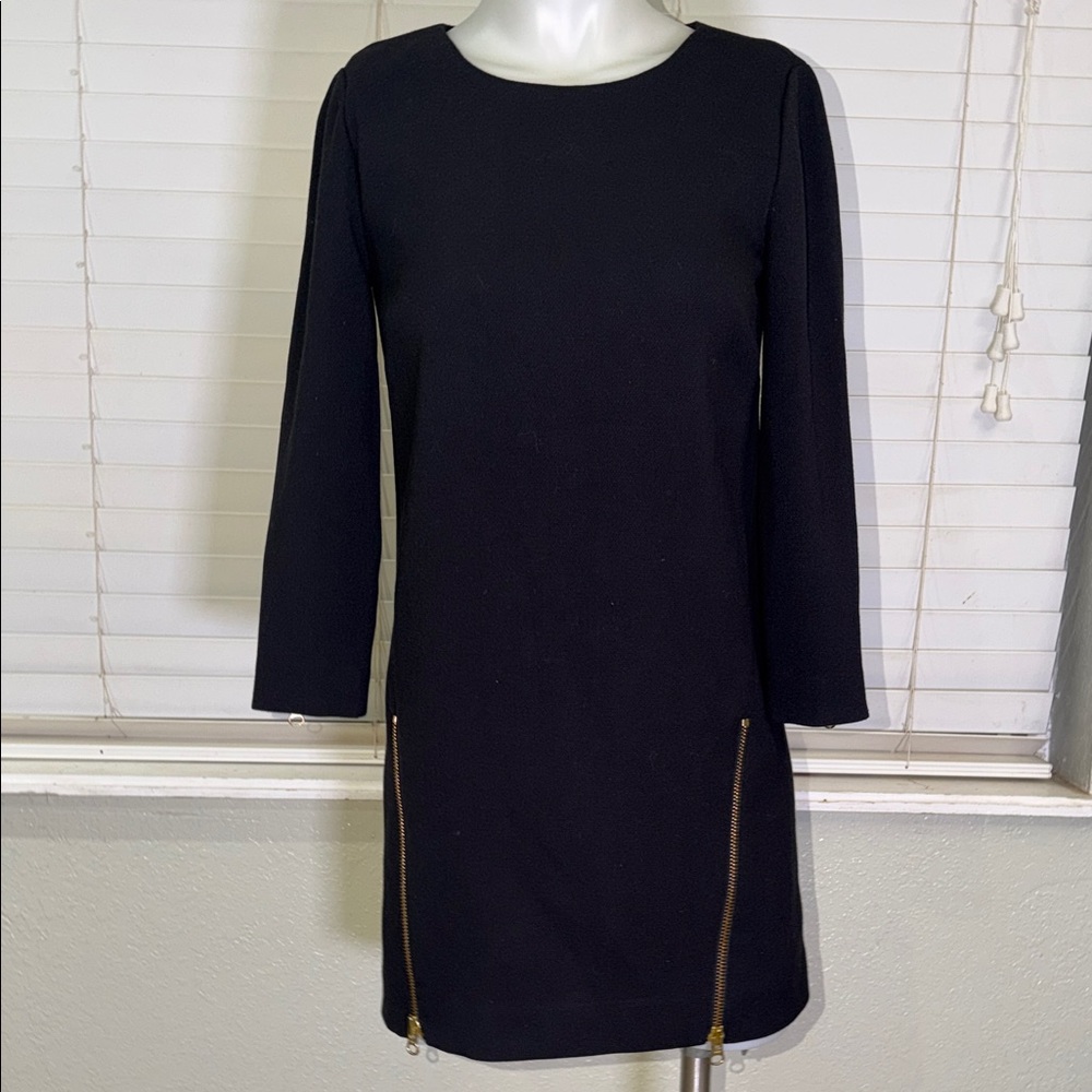 J. Crew Elegant Black Dress with Gold zippers